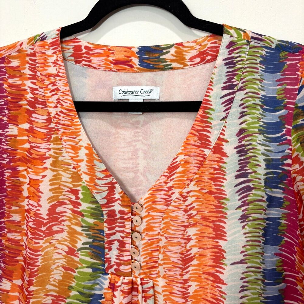 Coldwater Creek Silk Blouse Orange Rainbow Top Pm… - image 3